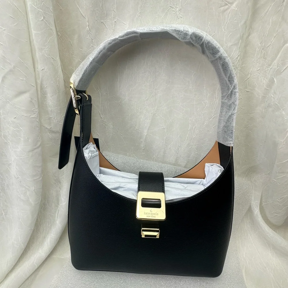 Kate Spade Phoebe Large Black Leather Shoulder Bag Gold Hardware NWT - Picture 2 of 7